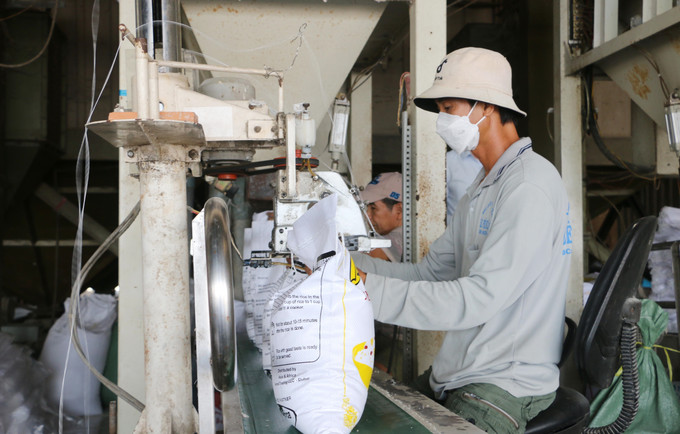 Đóng gói gạo xuất khẩu tại Công ty Cổ phần xuất nhập khẩu Nông sản thực phẩm An Giang. Ảnh: Công Mạo/TTXVN an-giang2-211025.jpg