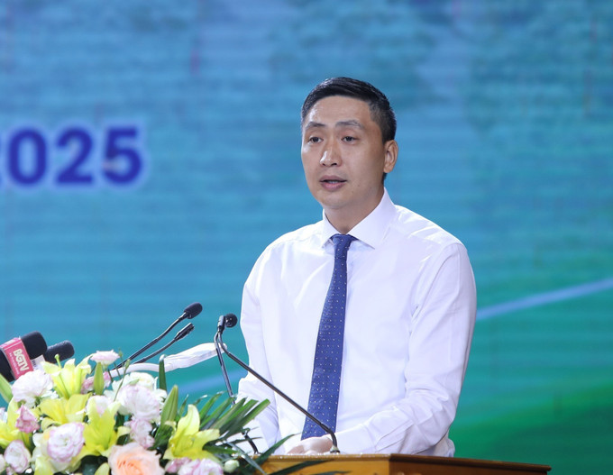Phó Cục trưởng Cục Xúc tiến thương mại, Bộ Công Thương Hoàng Minh Chiến phát biểu. Ảnh: Danh Lam/TTXVN bac-giang4-280525.jpg