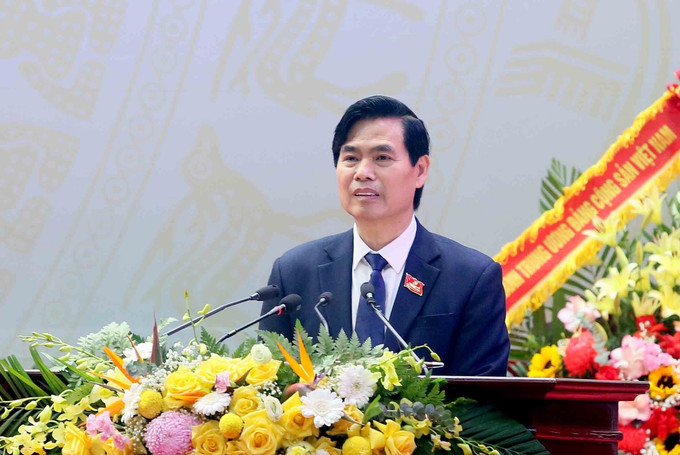 Đồng chí Hoàng Quốc Khánh, Bí thư Tỉnh ủy Sơn La khóa 16 phát biểu bế mạc Đại hội. Ảnh: Quang Quyết/TTXVN son-la2-290925.jpg
