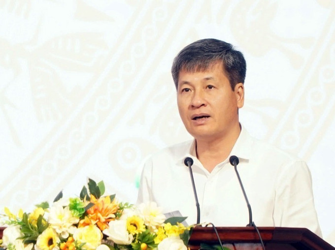 Phó Chủ tịch UBND tỉnh Yên Bái Ngô Hạnh Phúc phát biểu tại buổi lễ. Ảnh: TTXVN phát yb2-030625.jpg
