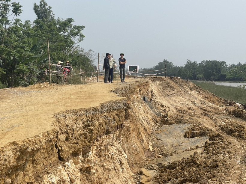 Khẩn trương tìm giải pháp khắc phục sự cố sạt lở đê tả sông Càn