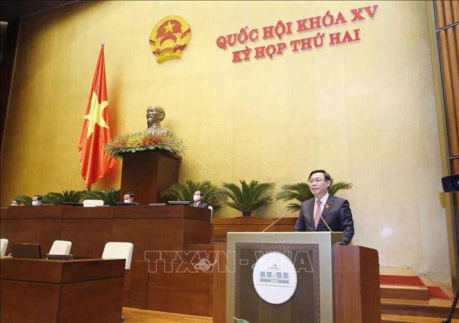 Chủ tịch Quốc hội Vương Đình Huệ phát biểu bế mạc Kỳ họp thứ hai, Quốc hội khóa XV. Ảnh: Phương Hoa – TTXVN