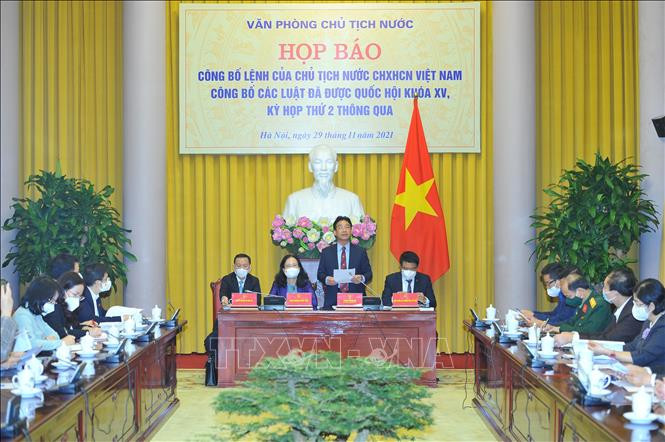 Đồng chí Phạm Thanh Hà, Phó Chủ nhiệm Văn phòng Chủ tịch nước phát biểu tại buổi họp báo. Ảnh: Minh Đức – TTXVN