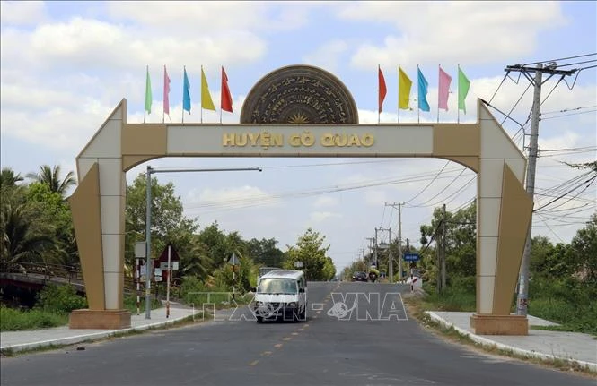 Cổng chào huyện nông thôn mới Gò Quao (Kiên Giang). Ảnh: Lê Huy Hải - TTXVN