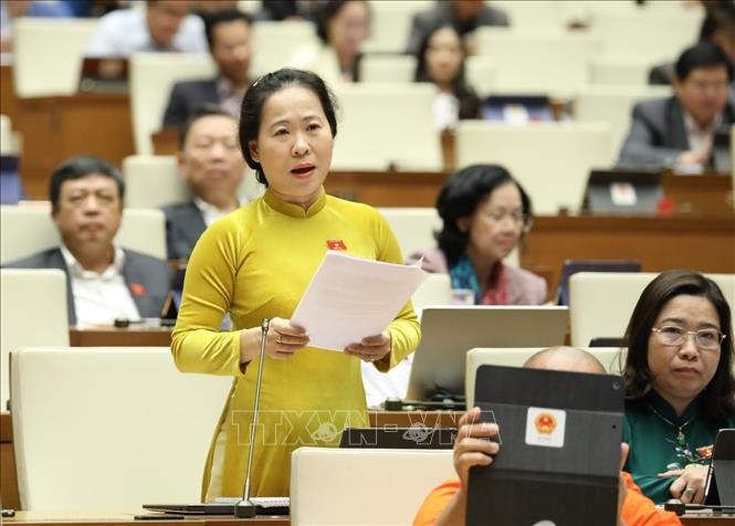 Đại biểu Quốc hội tỉnh Sóc Trăng Tô Ái Vang phát biểu. Ảnh: Văn Điệp - TTXVN Kỳ họp thứ 10, Quốc hội khóa XIV: Nâng cao đời sống đồng bào dân tộc thiểu số và miền núi ảnh 2