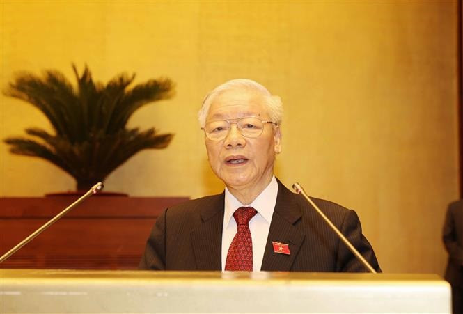 Tổng Bí thư Nguyễn Phú Trọng dự và phát biểu tại Lễ khai mạc Kỳ họp thứ nhất, Quốc hội khóa XV. Ảnh: TTXVN Khai mạc trọng thể Kỳ họp thứ nhất, Quốc hội khóa XV ảnh 4