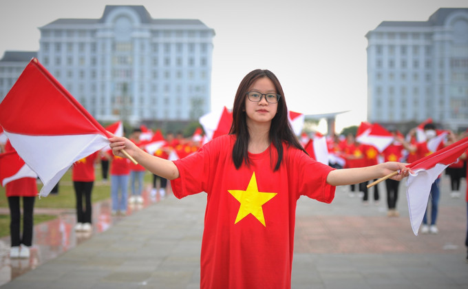 Học sinh đồng diễn "Khát vọng tuổi trẻ Lai Châu". Ảnh: Nguyễn Oanh-TTXVN Tuổi trẻ Lai Châu tự hào truyền thống - khát vọng vươn xa ảnh 1