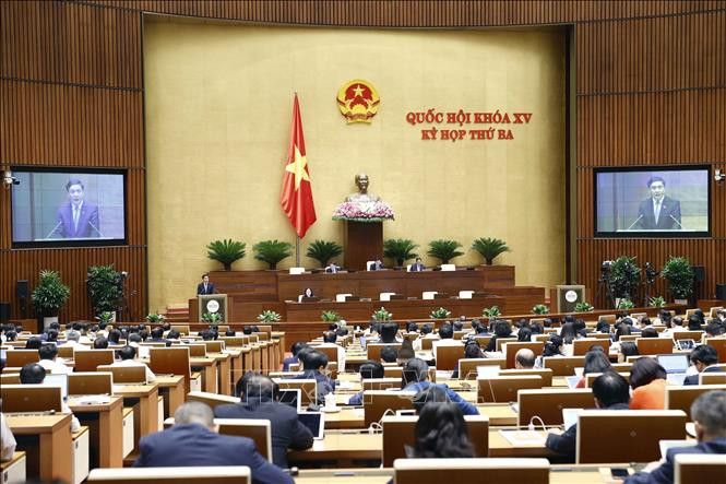 Quang cảnh phiên họp. Ảnh: Doãn Tấn - TTXVN Thông cáo báo chí số 1, Kỳ họp thứ 3, Quốc hội khóa XV ảnh 1