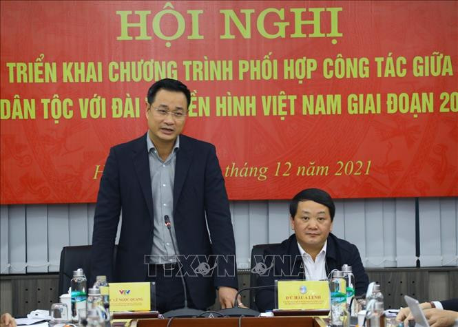 Tổng Giám đốc Đài Truyền hình Việt Nam Lê Ngọc Quang phát biểu. Ảnh: Văn Điệp – TTXVN Truyền tải chính xác, kịp thời chính sách của Đảng và Nhà nước liên quan đến đồng bào dân tộc ảnh 2