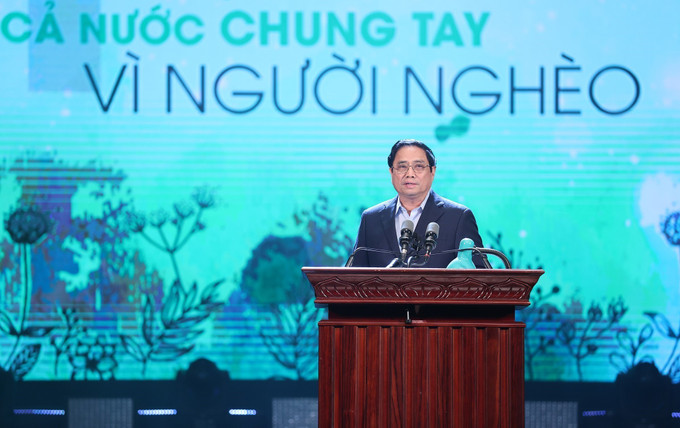 Thủ tướng Phạm Minh Chính phát biểu, vận động ủng hộ giúp đỡ người nghèo nhân Tháng cao điểm "Vì người nghèo" năm 2022. Ảnh: Dương Giang-TTXVN Thủ tướng Phạm Minh Chính: “Chung tay vì người nghèo” phải bằng những hành động cụ thể, thiết thực ảnh 2