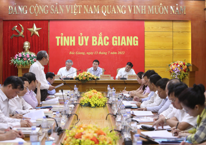 Toàn cảnh buổi làm việc. Ảnh: Danh Lam –TTXVN Thường trực Ban Bí thư Võ Văn Thưởng làm việc tại tỉnh Bắc Giang ảnh 2