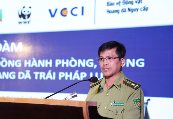 Ông Nguyễn Quốc Hưng, Chi cục Trưởng Chi cục Kiểm lâm tỉnh Đắk Lắk, phát biểu tại buổi tọa đàm. Ảnh: Tuấn Anh – TTXVN Cộng đồng doanh nghiệp chung tay bảo vệ động vật hoang dã ảnh 2