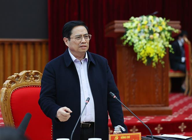 Thủ tướng Phạm Minh Chính phát biểu tại buổi làm việc. Ảnh: Dương Giang-TTXVN Thủ tướng Phạm Minh Chính: Hỗ trợ Cao Bằng đảm bảo an sinh xã hội, nhất là vùng đồng bào dân tộc thiểu số và miền núi ảnh 1