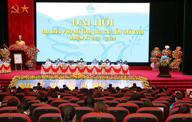 Quang cảnh đại hội. Ảnh: Quốc Khánh - TTXVN Phụ nữ Lào Cai góp sức đưa địa phương trở thành tỉnh phát triển của vùng Trung du, miền núi phía Bắc ảnh 1