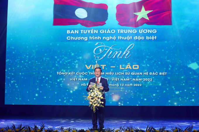 Đồng chí Nguyễn Trọng Nghĩa, Bí thư Trung ương Đảng, Trưởng ban Tuyên giáo Trung ương phát biểu. Ảnh: Phạm Kiên – TTXVN Tổng kết Cuộc thi “Tìm hiểu lịch sử quan hệ đặc biệt Việt Nam - Lào, Lào - Việt Nam” năm 2022 ảnh 3