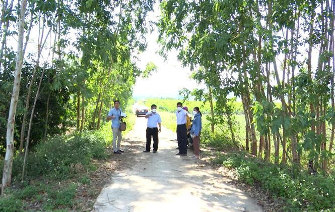 Đoạn đường thuộc thôn 9, xã Yang Trung do người dân hiến đất, đóng góp ngày công xây dựng. Ảnh: Quang Thái - TTXVN Nỗ lực xây dựng nông thôn mới ở Kông Chro ảnh 1