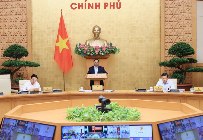 Thủ tướng Phạm Minh Chính trì Phiên họp Chính phủ thường kỳ tháng 6/2023. Ảnh: Dương Giang-TTXVN Khai mạc Hội nghị trực tuyến Chính phủ với địa phương và phiên họp Chính phủ thường kỳ tháng 6/2023 ảnh 2