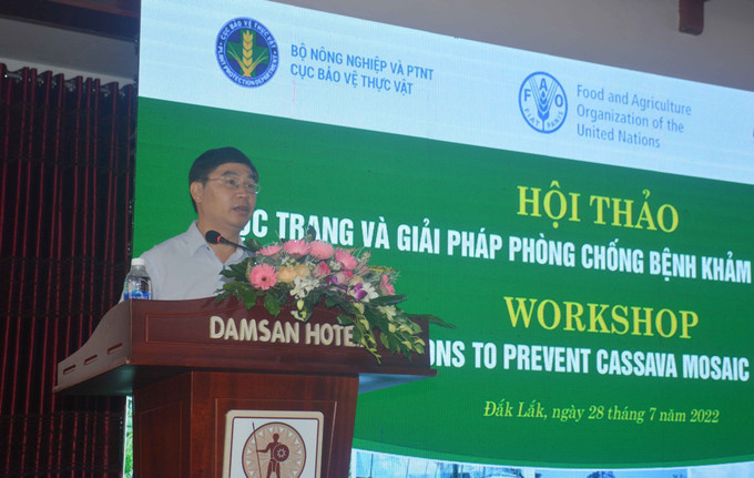 Phó Cục trưởng Cục Bảo vệ thực vật Nguyễn Quý Dương phát biểu tại Hội thảo. Ảnh: Hoài Thu – TTXVN Giải pháp hiệu quả phòng chống bệnh khảm lá sắn ảnh 1