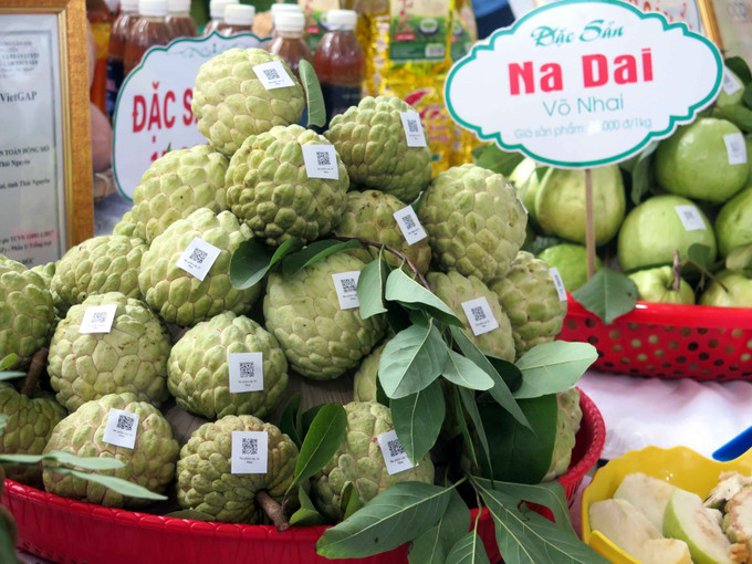 Na Võ Nhai được chứng nhận sản phẩm OCOP 3 sao và dán tem truy xuất nguồn gốc. Ảnh: Trần Trang - TTXVN Na rải vụ - hướng nâng cao hiệu quả kinh tế cho người dân miền núi ảnh 1