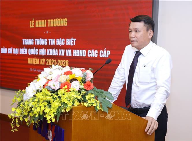 Đồng chí Nguyễn Đức Lợi, Tổng Giám đốc TTXVN phát biểu. Ảnh: Văn Điệp – TTXVN TTXVN ra mắt trang thông tin đặc biệt về bầu cử đại biểu Quốc hội khóa XV và đại biểu HĐND các cấp nhiệm kỳ 2021-2026 ảnh 2