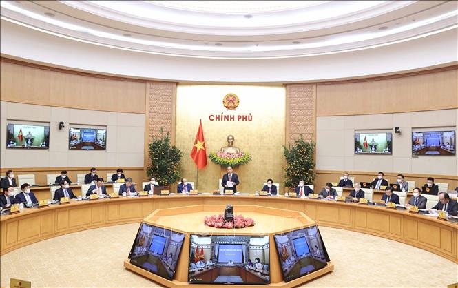 Thủ tướng Nguyễn Xuân Phúc phát biểu. Ảnh: Thống Nhất – TTXVN Thủ tướng Nguyễn Xuân Phúc: Tổ chức tiêm vaccine ngừa COVID-19 kịp thời hơn nữa ảnh 1