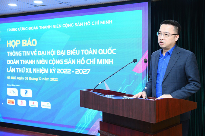 Bí thư Trung ương Đoàn Nguyễn Tường Lâm, Trưởng Tiểu ban Tuyên truyền Đại hội phát biểu. Ảnh: Minh Đức – TTXVN Đại hội Đoàn toàn quốc lần thứ XII diễn ra từ ngày 14 - 16/12 ảnh 3