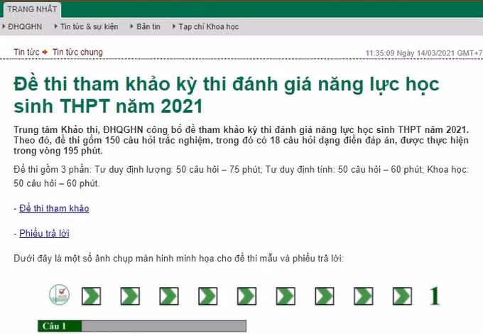 Đại học Quốc gia Hà Nội công bố đề thi tham khảo đánh giá năng lực học sinh ảnh 1