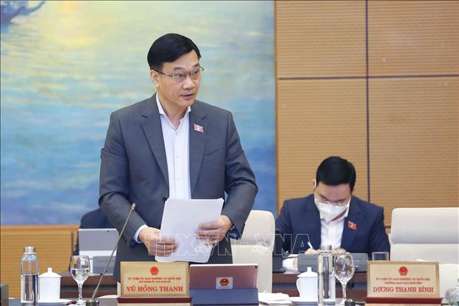 Chủ nhiệm Ủy ban Kinh tế của Quốc hội Vũ Hồng Thanh trình bày báo cáo thẩm tra. Ảnh: Doãn Tấn – TTXVN Khai mạc Phiên họp thứ 6 của Ủy ban Thường vụ Quốc hội ảnh 3