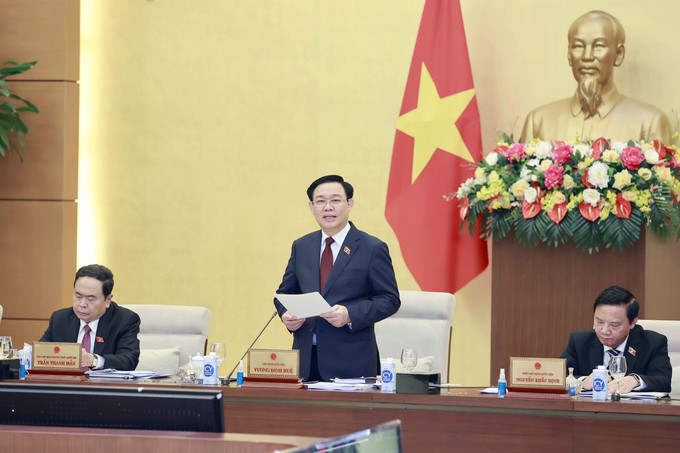 Chủ tịch Quốc hội Vương Đình Huệ phát biểu khai mạc. Ảnh: Doãn Tấn - TTXVN Khai mạc Phiên họp thứ 22 của Ủy ban Thường vụ Quốc hội ảnh 1