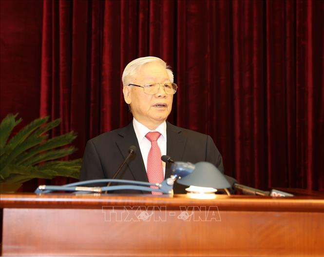 Tổng Bí thư, Chủ tịch nước Nguyễn Phú Trọng phát biểu khai mạc Hội nghị. Ảnh: Trí Dũng –TTXVN Khai mạc trọng thể Hội nghị lần thứ 13 Ban Chấp hành Trung ương Đảng khóa XII ảnh 1