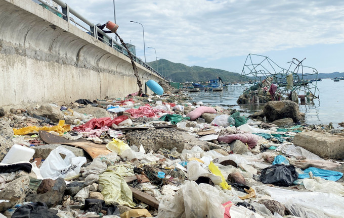 Rác thải nhựa trôi dạt vào bờ vịnh Xuân Đài thuộc phường Xuân Thành, thị xã Sông Cầu (Phú Yên) gây ô nhiễm môi trường. Ảnh: Tường Quân – TTXVN Cộng đồng chung tay đẩy lùi "ô nhiễm trắng" (Bài 3) ảnh 1