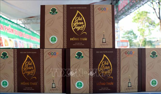 Sản phẩm chè Shan tuyết Hồng Thái đạt OCOP 4 sao tỉnh Tuyên Quang. Ảnh Vũ Quang – TTXVN Tuyên Quang nâng cao giá trị cho sản phẩm OCOP ảnh 4