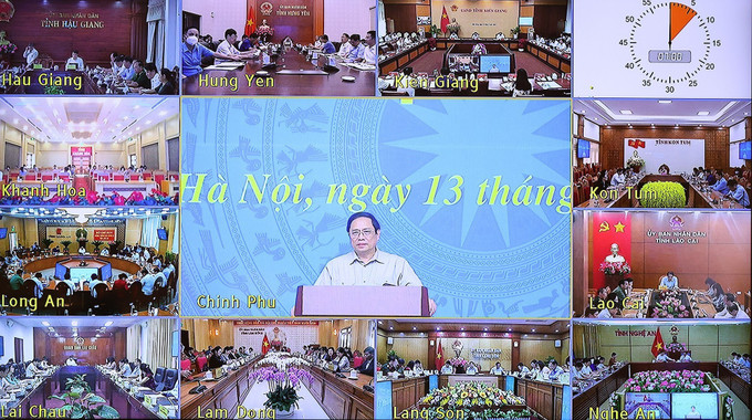 Thủ tướng Phạm Minh Chính chủ trì phiên họp lần thứ 17 Ban Chỉ đạo quốc gia phòng, chống dịch COVID-19 tại điểm cầu Chính phủ. Ảnh: Dương Giang-TTXVN Thủ tướng Phạm Minh Chính chủ trì họp trực tuyến toàn quốc phòng, chống dịch COVID-19 ảnh 2