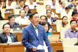 Bộ trưởng Bộ Tài nguyên và Môi trường Trần Hồng Hà giải trình làm rõ ý kiến đại biểu Quốc hội. Ảnh: Phương Hoa - TTXVN
