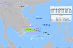 Bản đồ đường đi của vùng áp thấp chiều 26/10. Ảnh: TTXVN phát