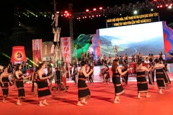 Biểu diễn cồng chiêng tại Ngày hội Văn hóa, Thể thao và Du lịch các dân tộc vùng Tây Nguyên lần thứ Nhất năm 2023. Ảnh: Khoa Chương - TTXVN