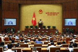 Chánh án Tòa án nhân dân tối cao Nguyễn Hòa Bình trình bày Báo cáo công tác năm 2022 của Chánh án Tòa án nhân dân tối cao. Ảnh: Phạm Kiên - TTXVN