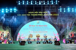 Tiết mục hát then đàn tính tại Liên hoan các Câu lạc bộ hát then đàn tính, dân ca, dân vũ, nhảy cộng đồng...trong khuôn khổ Ngày hội văn hoá các dân tộc thành phố Lạng Sơn năm 2023. Ảnh: Văn Đạt - TTXVN