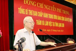 Tổng Bí thư Nguyễn Phú Trọng phát biểu tại buổi làm việc với Ban Thường vụ và lãnh đạo tỉnh Lạng Sơn. Ảnh: Trí Dũng - TTXVN