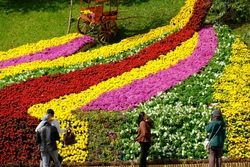 Tiểu cảnh “thác hoa” Đà Lạt chiêu đãi thị giác của du khách và người dân địa phương trong dịp Festival hoa Đà Lạt 2022. Ảnh: Nguyễn Dũng – TTXVN