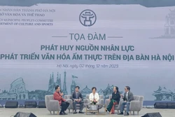 Các chuyên gia, nghệ nhân trao đổi về khai thác ẩm thực Hà Nội phát triển công nghiệp văn hóa. Ảnh: Đinh Thuận - TTXVN