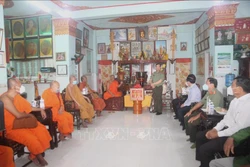 Chủ nhiệm Ủy ban Quốc phòng và An ninh của Quốc hội Lê Tấn Tới phát biểu chúc tết Hội Đoàn kết sư sãi yêu nước tỉnh Bạc Liêu. Ảnh: Tuấn Kiệt - TTXVN