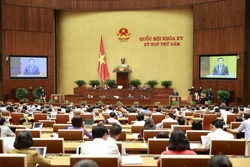 Chủ tịch Quốc hội Vương Đình Huệ phát biểu kết thúc nhóm vấn đề thứ ba thuộc lĩnh vực khoa học và công nghệ. Ảnh: Doãn Tấn - TTXVN