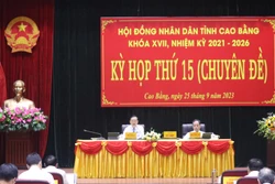 Quang cảnh Kỳ họp thứ 15 (chuyên đề), Hội đồng nhân dân tỉnh Cao Bằng khoá XVII, nhiệm kì 2021-2026. Ảnh: Chu Hiệu-TTXVN.