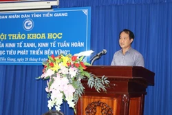 Giám đốc Sở Công Thương tỉnh Tiền Giang Lưu Văn Phi phát biểu. Ảnh: Minh Trí - TTXVN