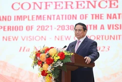 Thủ tướng Phạm Minh Chính đến dự Hội nghị công bố và triển khai Quy hoạch tổng thể quốc gia thời kỳ 2021-2030. Ảnh: Dương Giang-TTXVN 