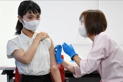 Nhân viên y tế tiêm vaccine ngừa COVID-19 cho người dân tại Tokyo, Nhật Bản ngày 14/6/2021. Ảnh: AFP/TTXVN