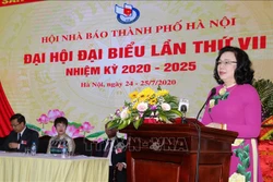 Phó Bí thư Thường trực Thành ủy Hà Nội Ngô Thị Thanh Hằng phát biểu tại Đại hội. Ảnh: Nguyễn Cúc - TTXVN