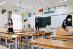Các phòng học đều được vệ sinh, khử khuẩn. Ảnh: Thanh Tùng - TTXVN 
