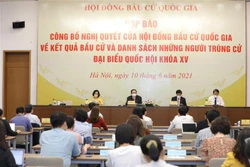 Quang cảnh buổi họp báo công bố danh sách những người trúng cử đại biểu Quốc hội khóa XV. Ảnh: Nguyễn Điệp - TTXVN 